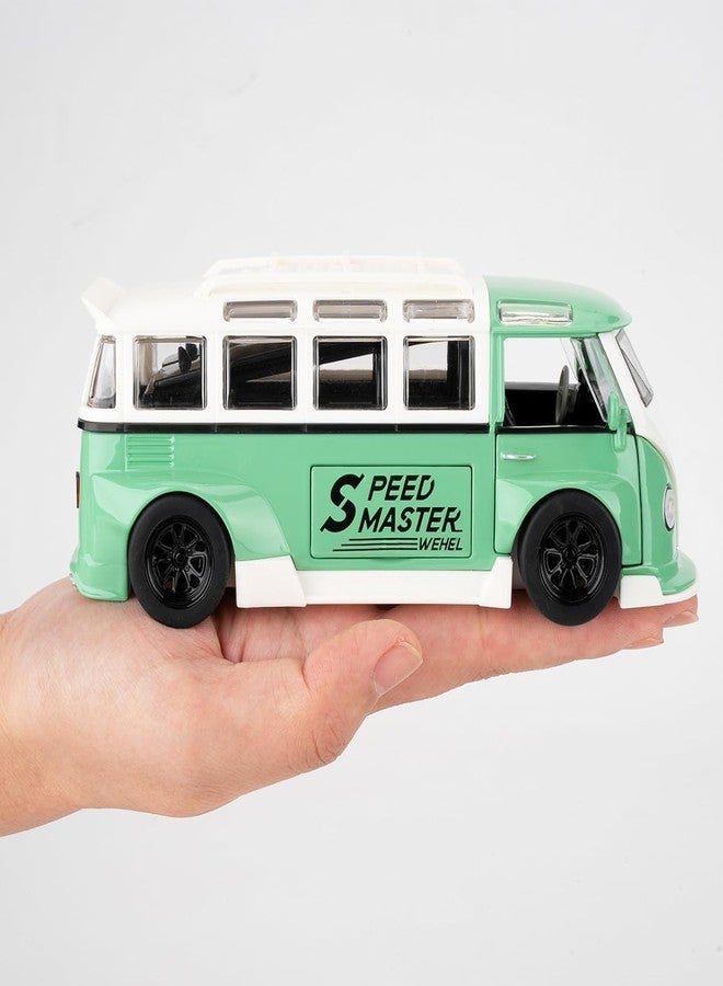 BlackZone 1/32 Compatible for Volkswagen Bus Transporter Model Car with Surfboards Convertible Camping Van, Zinc Alloy Pull Back Toy car with Sound and Light for Kids Boy Girl Gift (1/32 Green) - Image 3